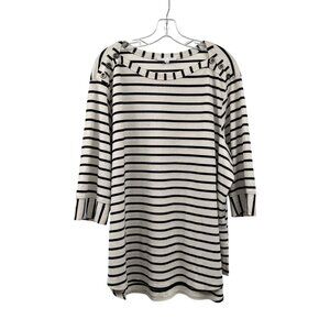 Jane+Delancey Womens Striped Top 3/4 Sleeve Buttons Cream/Black Size 3X
